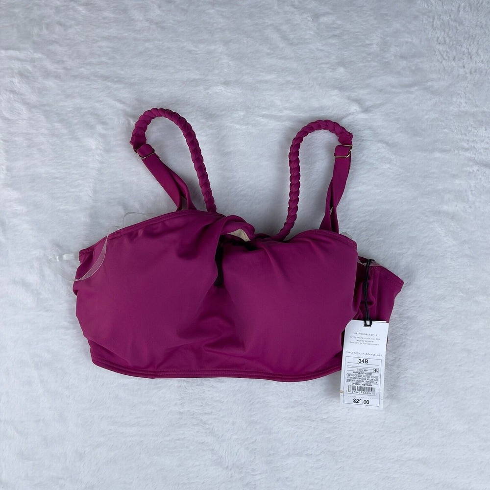 Shade &‎ Shore Bikini Top Women's 34B Purple High Neck Braided Strap Perfect Fit